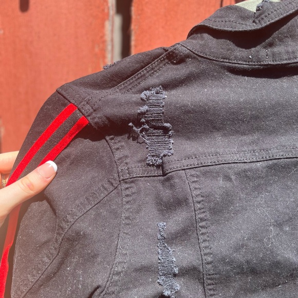 Ripped black denim jacket - Picture 9 of 13